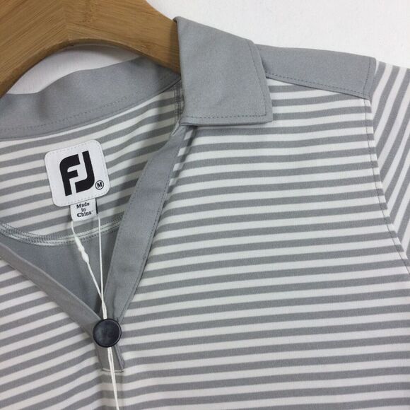 Footjoy Womens Tonal Stripe Lisle Open Collar Polo Golf Shirt Heather Grey M NWT - Picture 4 of 11